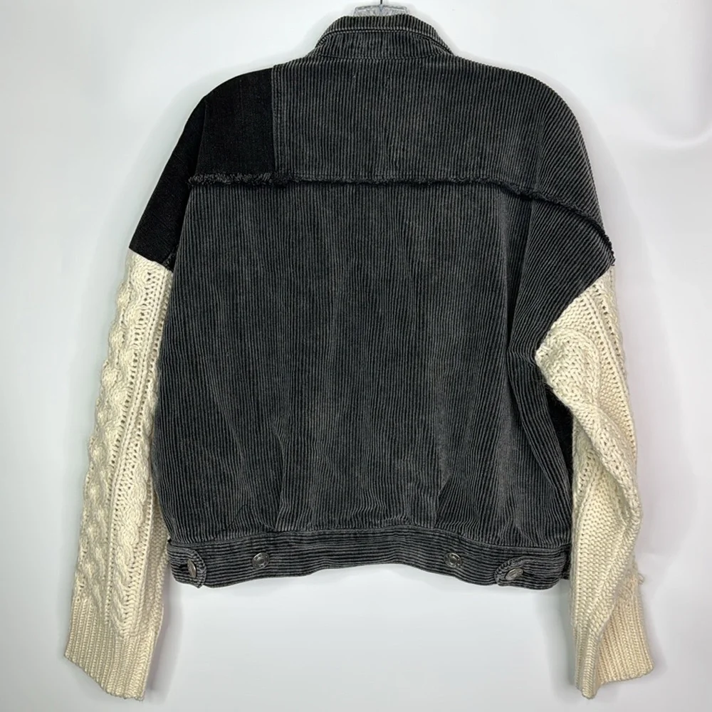 POL Black Gray Patchwork Denim Button Jacket Size Small